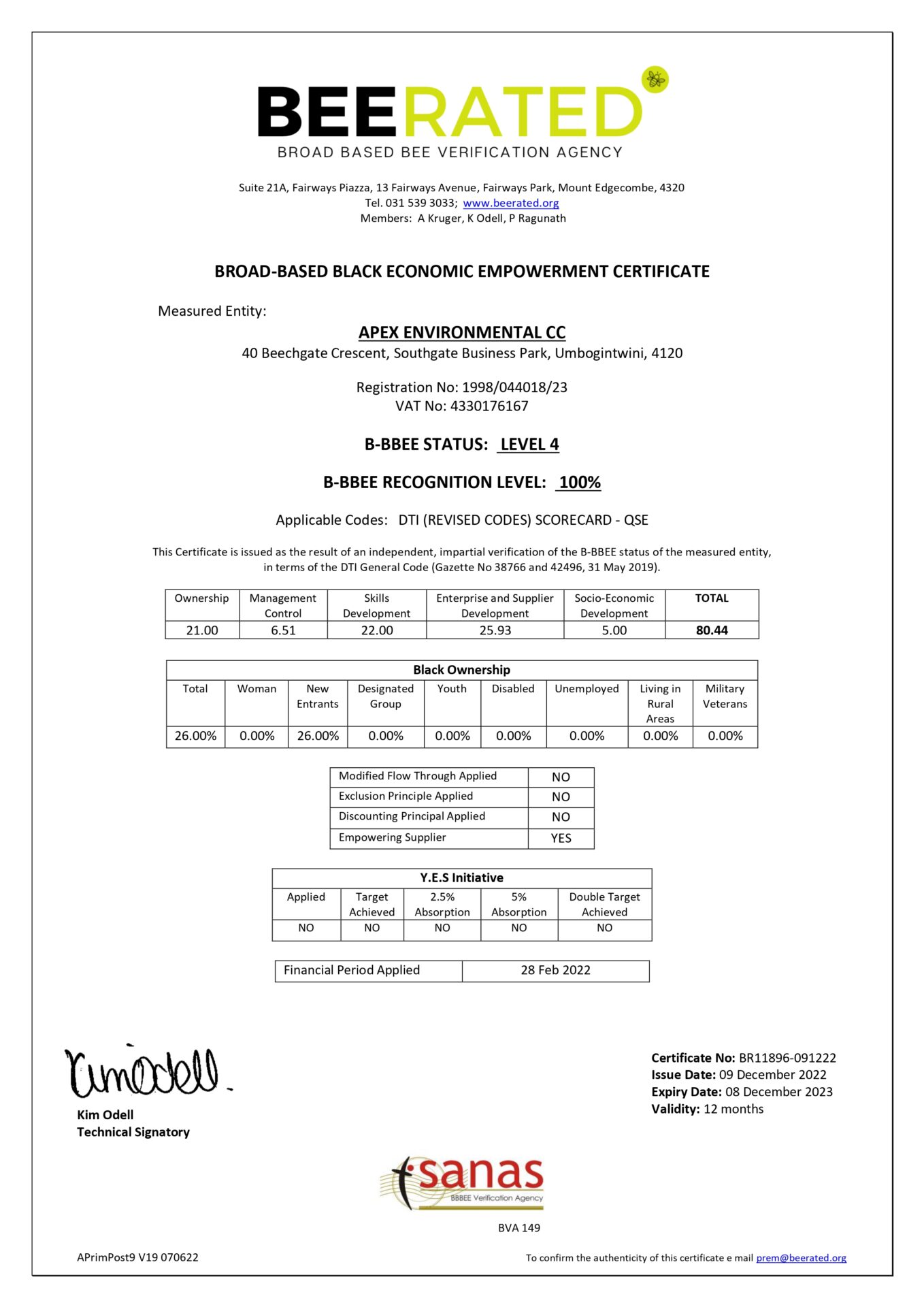 Certificates and Awards - Apex Environmental