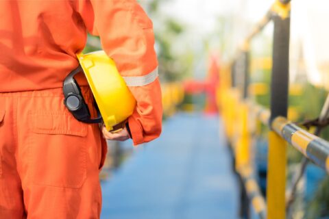 Workplace health and safety gear on construction worker